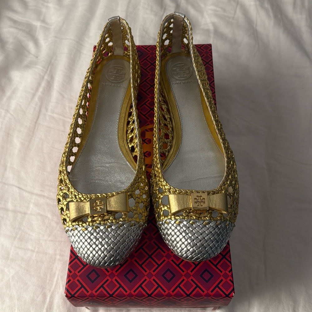 Tory Burch Gold and Silver Flats